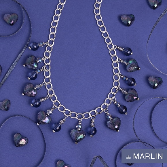 Elegant Blue Heart Necklace and Earring Set By Paparazzi - Picture 2 of 2